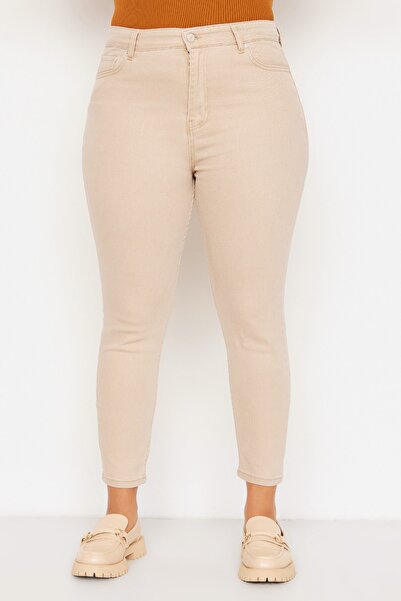 Trendyol Curve Béžové úzké džíny s vysokým pasem TBBAW23CJ00039