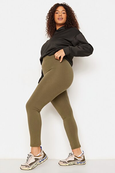 Trendyol Curve Plus Size Leggings - Green - High Waist