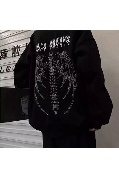 Köstebek Φούτερ Harajuku Tribal Gothic με κουκούλα