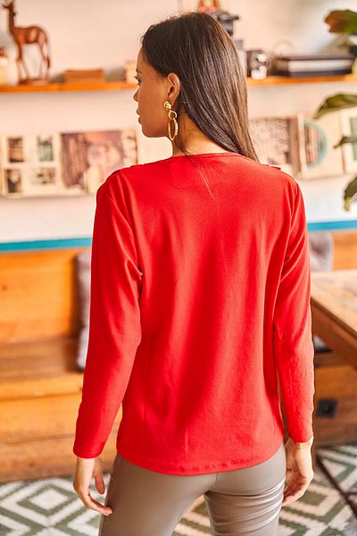 Olalook Women's Red Shoulder Pleated Collar Casual Knitted Blouse BLZ-19001760
