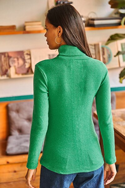 Olalook Γυναικείο πουλόβερ με ραβδώσεις από γρασίδι με πράσινη χελώνα με λεπτομέρεια KZK-19000495