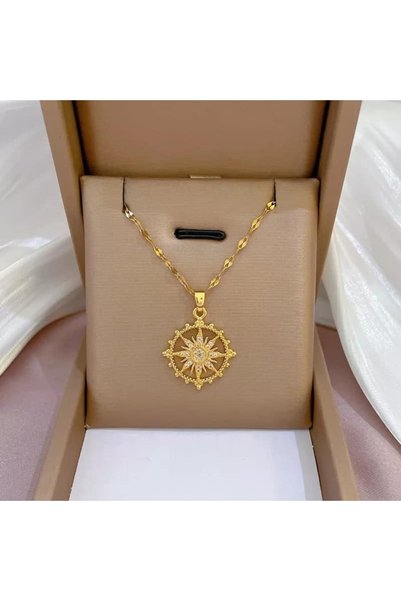 ESJ Stainless Steel Kpop Style Sun Star Unisex Necklace 45 cm
