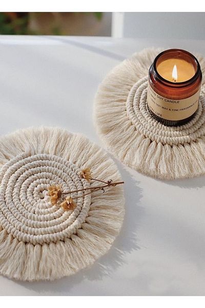 YM SHOPPİNG Σουβέρ Macrame, σουβέρ κεριών και θήκη παρουσίασης (1 τεμάχιο) 100% βαμβακερό νήμα