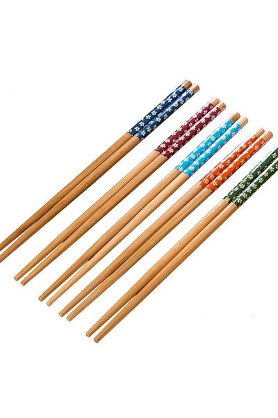 Bunionettes 5 Pairs Chopstick Washable Organic Wood Patterned Bamboo Chopsticks, Sushi Japanese Chinese Chopsticks