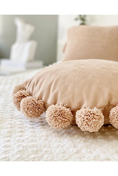 Hestia Home Ponponlu Kırlent Ponpon Yastık Pudra