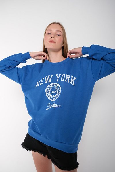 MODAGEN Hanorac oversize pentru damă, albastru regal, cu imprimeu New York