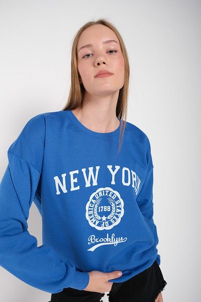 MODAGEN Hanorac oversize pentru damă, albastru regal, cu imprimeu New York