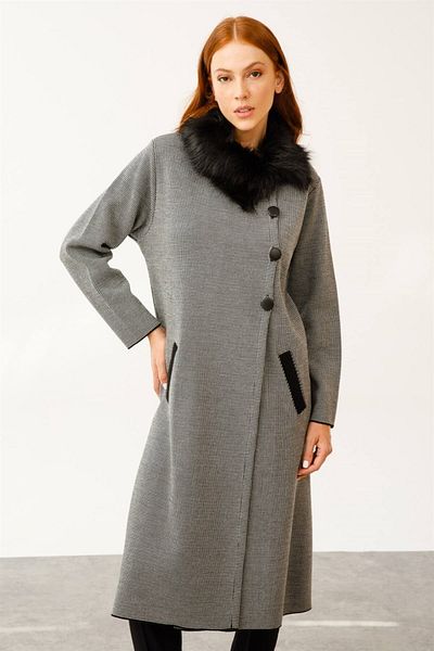 Butik Triko Guler Blana Detaliat Tricoturi Palton-negru-ecru