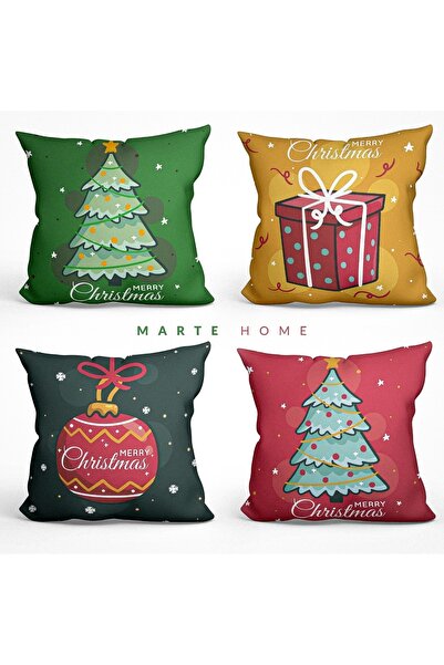 Marte Home Set de 4 huse de pernă decorative cu model dublu de Anul Nou și Cr...