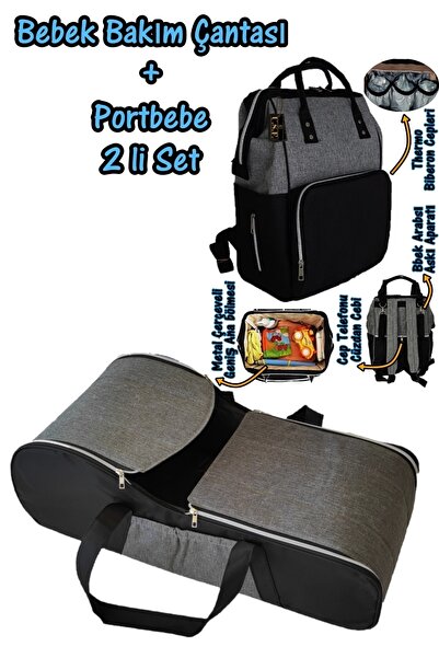 USF Portbebe Ana Kucağı Puset Bebek Taşıma Anne Bebek Bakım Sırt Çantası 2 Li Set