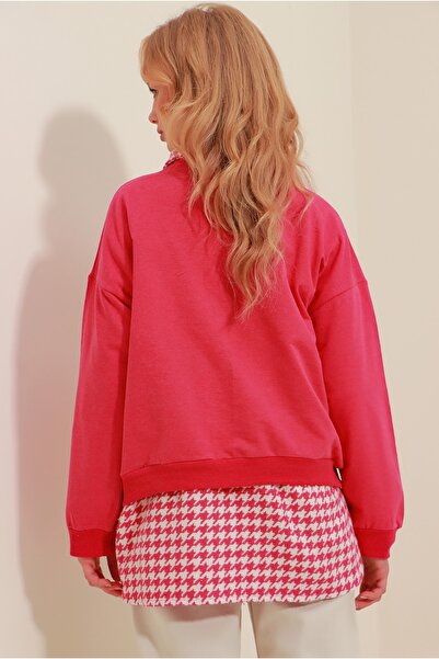 Trend Alaçatı Stili Γυναικείο φούξια φούξια με λαιμόκοψη Oversize Basic φούτερ ALC-669-001