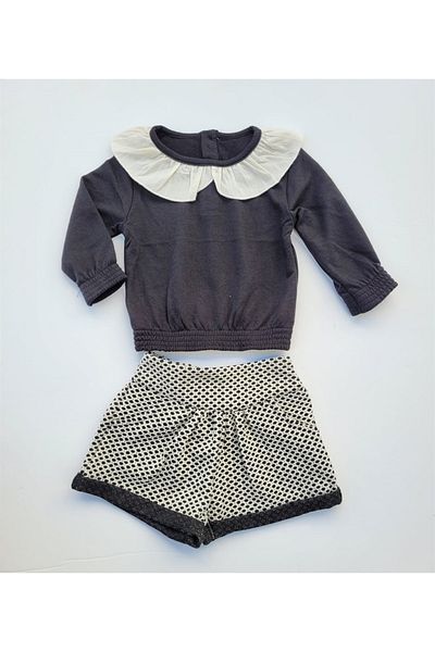 Çikoby Baby Girl Child Baby Collar Black and White Shorts Set
