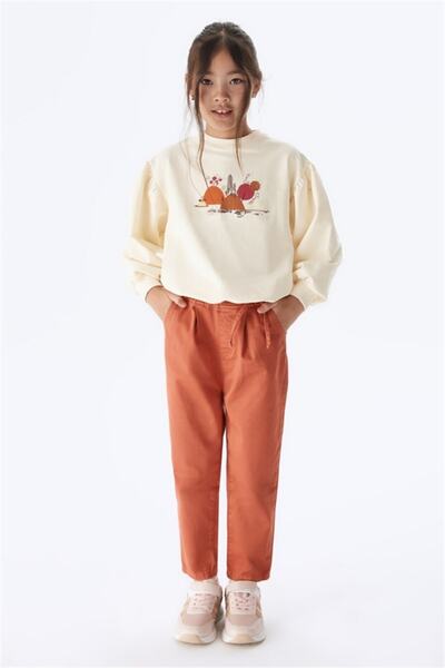 NK Girl's Cotton Gabardine Elastic Waist Trousers