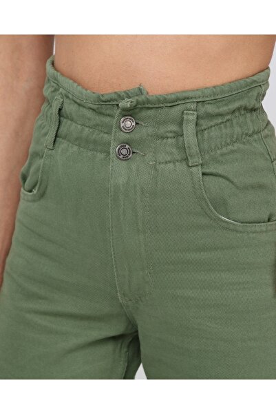 SHEVEGA Green Elastic Waist Mom Jean