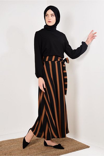 TRENDTESETTÜR Γυναικείο Σετ με Μαύρη Ρίγα και Ζώνη - MUSTARD T 2126