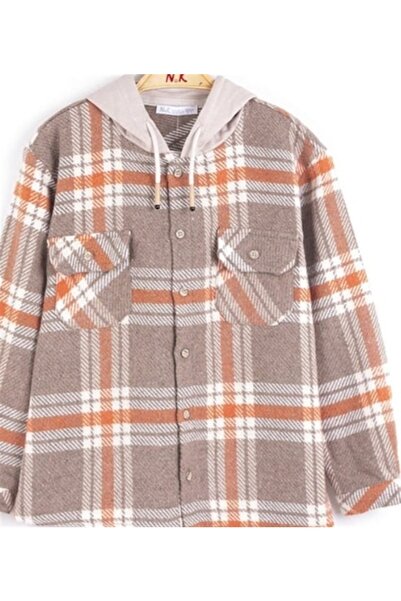 NK Girl's Winter Hooded Plaid Buttoned Shirt