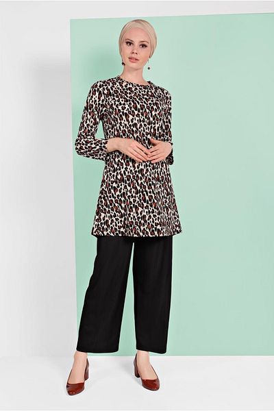 TRENDTESETTÜR Σετ γυναικείο παντελόνι μαύρο Leopard 5001 - ΜΑΥΡΟ-ΚΡΕΜ