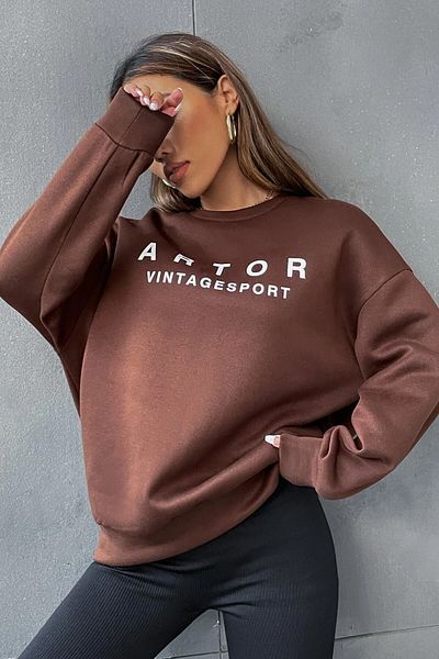 MODAGEN Unisex καφέ φούτερ Artor Vintagesport με στάμπα με λαιμόκοψη