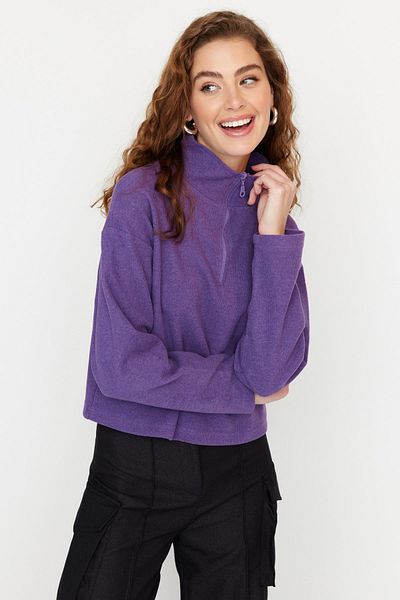 Trendyol Collection Lila Thessaloniki/Strickoptik Reißverschlusskragen Regular/Regular Fit Strick-Sweatshirt TWOAW22SW0732