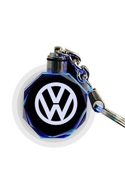 HEDİYE724 Volkswagen Logolu 2d Patlatma Kristal Led Işıklı Anahtarlık, Araba Anahtarlığı