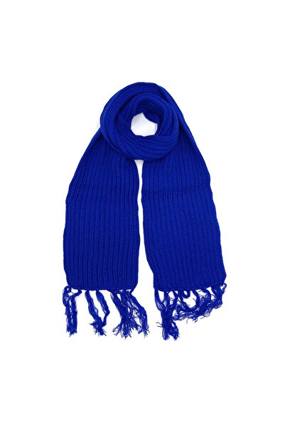 nazipek Basic Saks Mavisi Yün/pamuklu Örme Selanik Triko Atkı Kaşkol 200cm