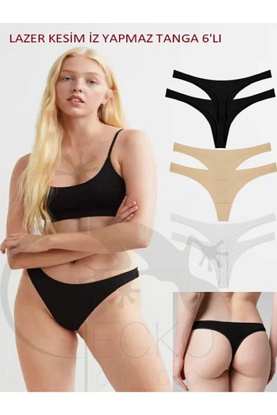 GECKO COLLECTION Gecko 6-Piece Laser Cut Thong Women's Panties - No Trace