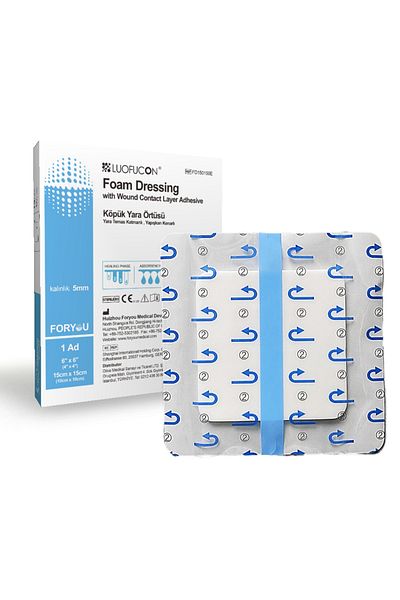 luofucon Foam Wound Cover Wound Contact Layer Adhesive Edge Dressing Waterproof 15x15cm 1 Piece