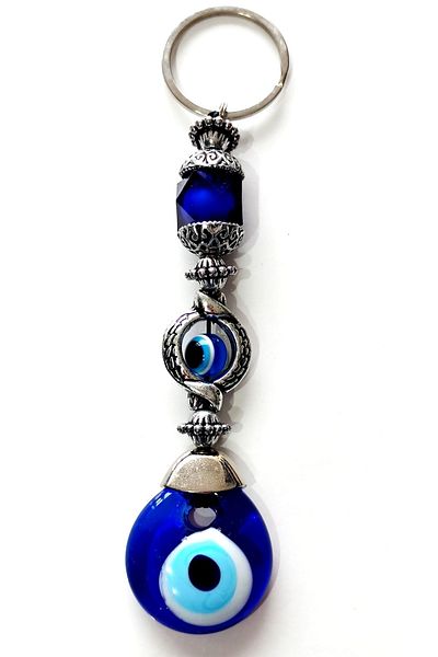 Mixperi Blue Crystal Stone Evil Eye Beaded Keychain