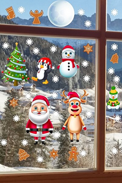 Echo Home Noel Baba Geyik Kardan Adam ve Kış Temalı Duvar Pencere Sticker