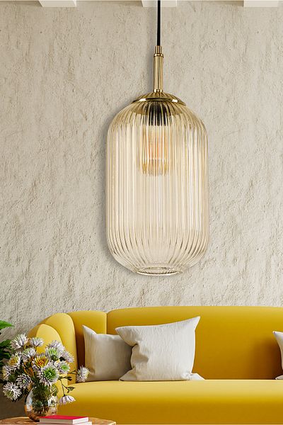 DEDE Single Rayado Glass Pendant Lamp Honey Color Decorative Object
