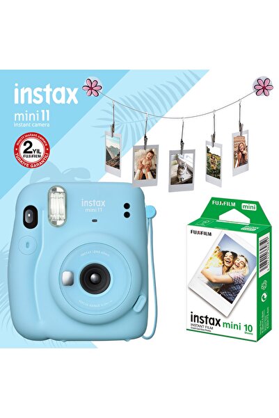 Fujifilm Instax Mini 11 Mavi Fotoğraf Makinesi ve Çiçek Kıskaçlı Set