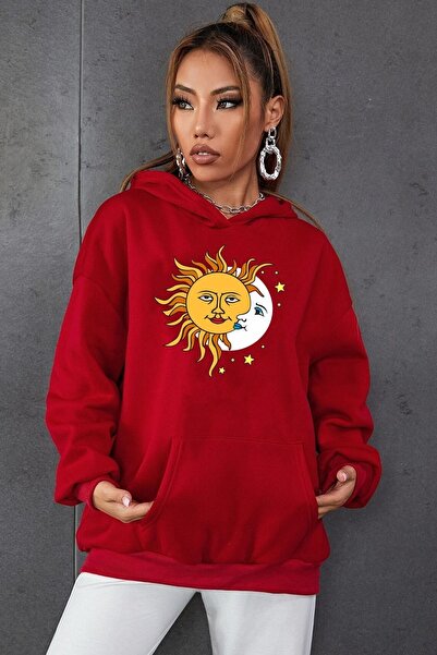 Trend Sizde Hanorac unisex cu glugă cu imprimeu Red Moon and Sun Legend