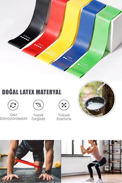 Technojet 5 Pieces of Different Level Resistance Bands Sports Exercise Aerobics Pilates Squat Band Fitness Yoga