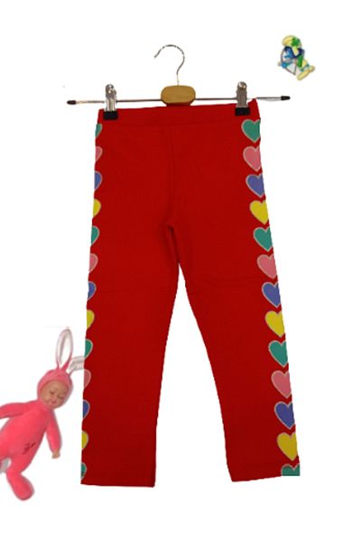 X-Joy Girl's 1-9 Years 2 Thread Colorful Glittery Heart Printed Combed Cotton Ribbed Tights Red