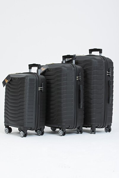 GBAG Hisar Abs Küçük Orta Büyük Boy 3'lü Siyah Valiz Seti