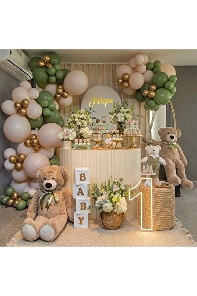 Çemrek Süs Parti Küf Yeşili Ten Rengi Gold Krom Konsept Balon Ve Balon Zincir...