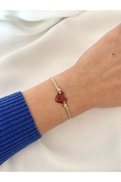 Atelier Çağla Bordo Kalp Altın Renk Ip Bileklik