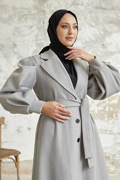 InStyle Šedý kašmírový kabát Diana s balonovými rukávy