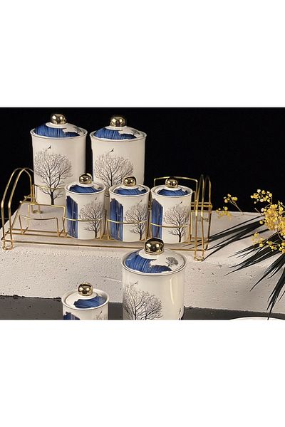 Sembol Blue Dream Spice Set with Porcelain Special Design Gold Stand