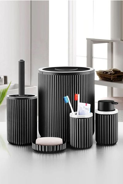 Hunter Morio 5 Piece Black Bathroom Set - Plastic