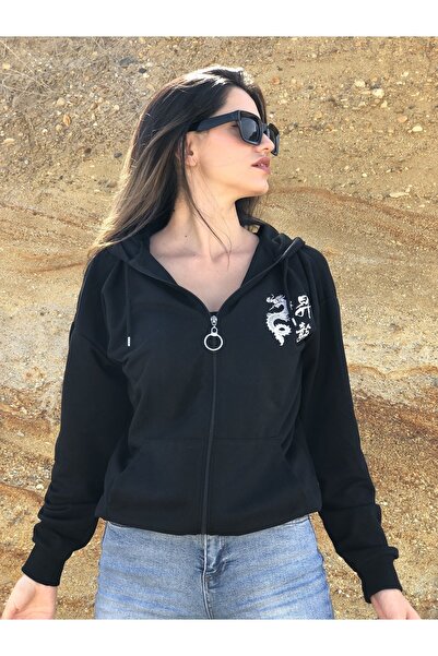 MY DEPO Hanorac cu fermoar cu imprimeu Dragon Good Vibes unisex