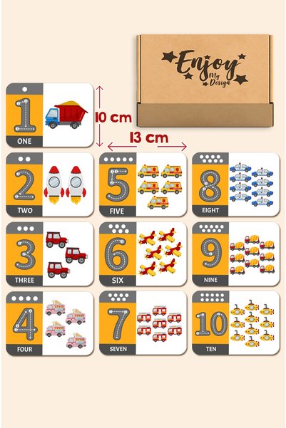 Little One Wooden Educational Cards I'm Learning Numbers with Vehicles English Learning Cards Flash Cards