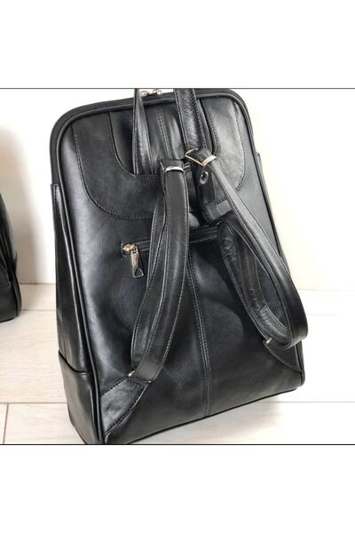 Deribag Real Leather Backpack, Black Leather Women's Backpack 33*25*10cm