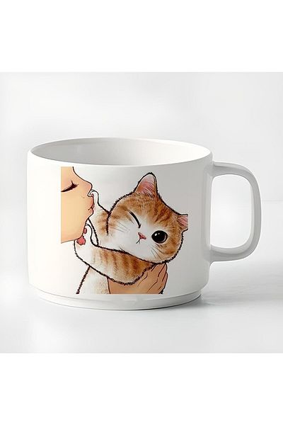 GünayStore Double Turkish Coffee Cup & Espresso Naughty Cute Kitten 180 Ml