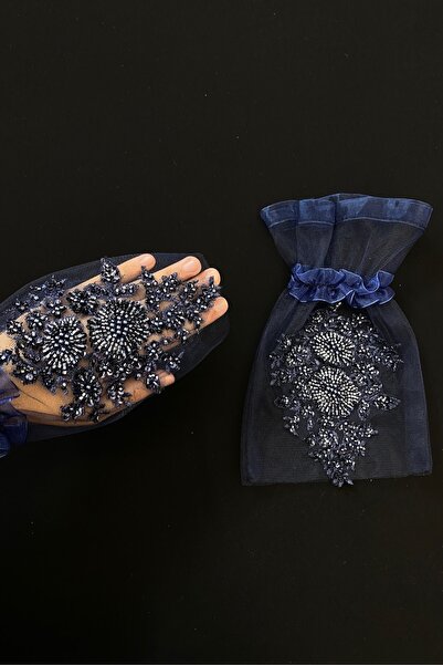 ZEYMERADE Lacivert Vip Delux Gelin Eldiveni, Kına Eldiveni