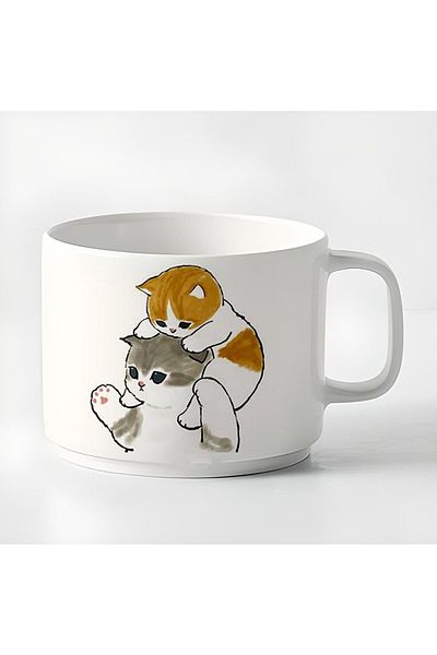 GünayStore Double Turkish Coffee Cup & Espresso Friendly Naughty Kittens 180 Ml