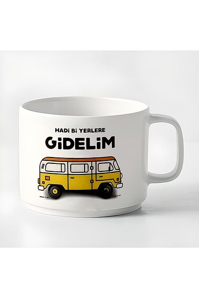 GünayStore Double Turkish Coffee Cup & Espresso Let's Go Somewhere 180 Ml