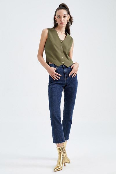 DeFacto High Waist Cut-Cut Jean Trousers
