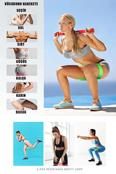 Technojet 5 Pieces of Different Level Resistance Bands and 1 Piece of 130cmx15cm Pilates Tire, Sports Exercise Aerobics