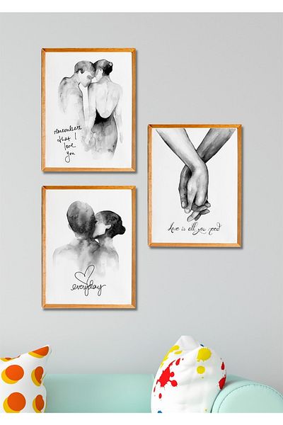 NT Handmade Set de pictură pentru decorațiuni de perete pentru ziua Îndrăgostiților, 3 bucăți, cu aspect de cadru din lemn, pentru living, dormitor, bucătărie